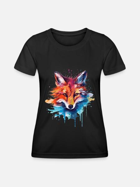 Aquarell Fuchs, Fuchs - Frauen Funktions-T-Shirt - Schwarz