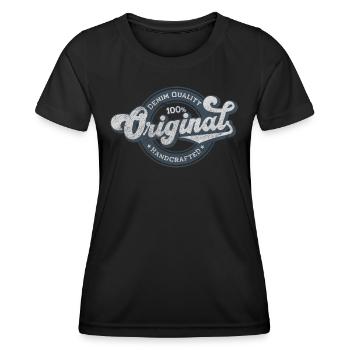 Denim original de qualité rétro vintage bleu - T-shirt sport Femme - noir - Devant - AI Model Female 172 light (172cm)