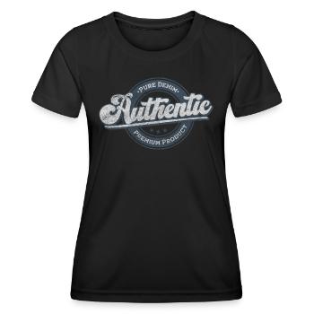 Authentisches reines Denim-Premiumprodukt retroblau - Frauen Funktions-T-Shirt - Schwarz - Vorne - AI Model Female 172 light (172cm)