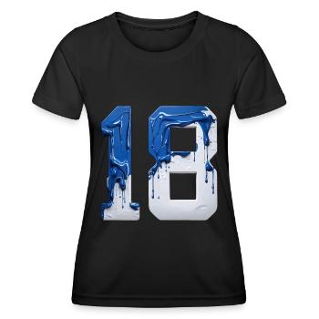 NON. 18 NUMÉRO 18 BLEU BLANC 18E ANNIVERSAIRE - T-shirt sport Femme - noir - Devant - AI Model Female 172 light (172cm)