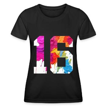 FARBIG NUMMER 16 BUNT 16. GEBURTSTAG - Frauen Funktions-T-Shirt - Schwarz - Vorne - AI Model Female 172 light (172cm)