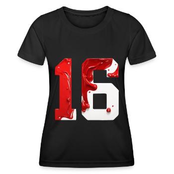 NR. 16 NUMMER 16 ROT WEIß 16. GEBURTSTAG - Frauen Funktions-T-Shirt - Schwarz - Vorne - AI Model Female 172 light (172cm)
