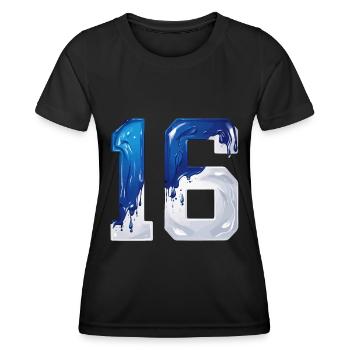 NR. 16 NUMMER 16 BLAU WEIß 16. GEBURTSTAG - Frauen Funktions-T-Shirt - Schwarz - Vorne - AI Model Female 172 light (172cm)