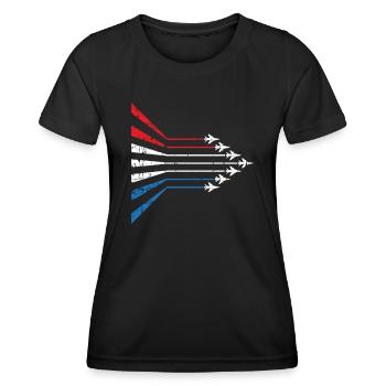 American Flag USA Airplane Jet Fighter 4th of July - Women's Functional T-Shirt - black - Front - AI Model Female 172 light (172cm)