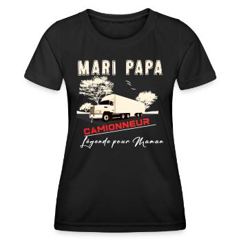 Mari papa camionneur légende pour maman - T-shirt sport Femme - noir - Devant - AI Model Female 172 light (172cm)