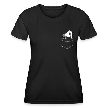 Megafon / Megaphon - In Brusttasche / Hemdtasche - Frauen Funktions-T-Shirt - Schwarz - Vorne - AI Model Female 172 light (172cm)