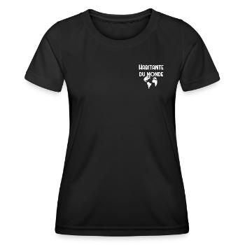 Habitante du monde / voyage / roadtrip - T-shirt sport Femme - noir - Devant - AI Model Female 172 light (172cm)