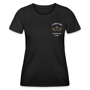 J' peux pas je porte ma croix - T-shirt sport Femme - noir - Devant - AI Model Female 172 light (172cm)