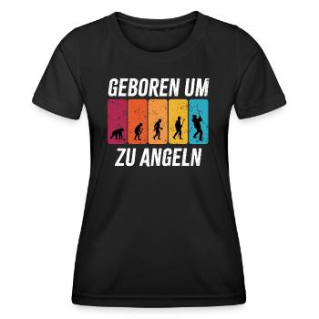 Geboren um zu Angeln - Angler Evolution - Frauen Funktions-T-Shirt - Schwarz - Vorne - AI Model Female 172 light (172cm)