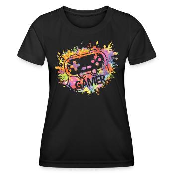Gamer Colorful Splash Video Game Console Gaming - Women's Functional T-Shirt - black - Front - AI Model Female 172 light (172cm)