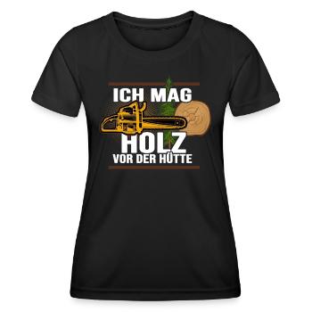 Holz Wald Waldarbeiter Brennholz vor der Hütte - Frauen Funktions-T-Shirt - Schwarz - Vorne - AI Model Female 172 light (172cm)