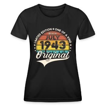 80th Birthday Man Born In July Born 1943 - Women's Functional T-Shirt - black - Front - AI Model Female 172 light (172cm)