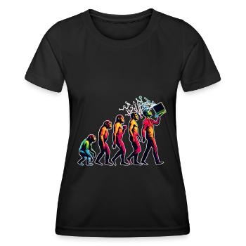 Evolution Humains Vers PC Portable Nerd Geek Monkey - T-shirt sport Femme - noir - Devant - AI Model Female 172 light (172cm)