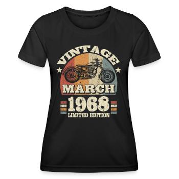 55th birthday - March 1968 - 55 years old - Women's Functional T-Shirt - black - Front - AI Model Female 172 light (172cm)