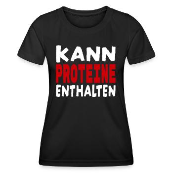 Kann Proteine enthalten - Frauen Funktions-T-Shirt - Schwarz - Vorne - AI Model Female 172 light (172cm)