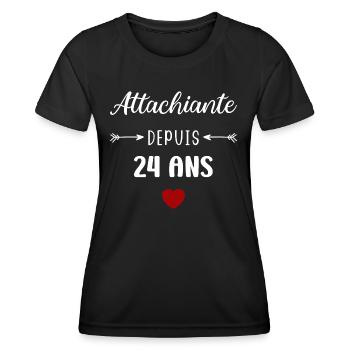 Attachiante depuis 24 ans - T-shirt sport Femme - noir - Devant - AI Model Female 172 light (172cm)