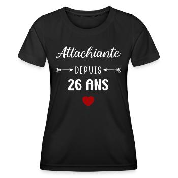 Attachiante depuis 26 ans - T-shirt sport Femme - noir - Devant - AI Model Female 172 light (172cm)