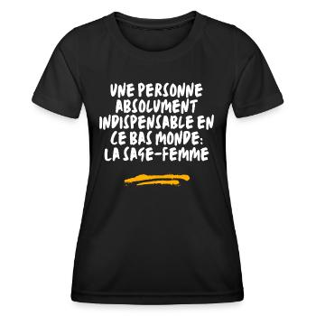 Sage-femme pensée interessante-Idée cadeau - T-shirt sport Femme - noir - Devant - AI Model Female 172 light (172cm)