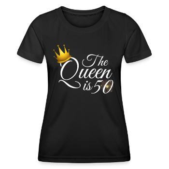 Cadeaux femmes 50e anniversaire, La Reine a 50 ans - T-shirt sport Femme - noir - Devant - AI Model Female 172 light (172cm)