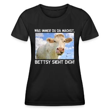 Die Kuh Bettsy sieht dich - Frauen Funktions-T-Shirt - Schwarz - Vorne - AI Model Female 172 light (172cm)