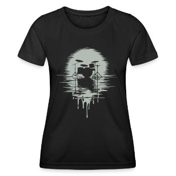 Batterie Silhouette Drum avec réflexion - T-shirt sport Femme - noir - Devant - AI Model Female 172 light (172cm)