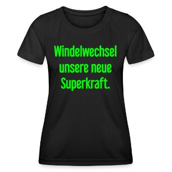Diaper change – our new superpower - Women's Functional T-Shirt - black - Front - AI Model Female 172 light (172cm)