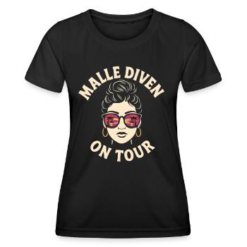 Mallorca Party Spruch Lustig Malle Diven On Tour - Frauen Funktions-T-Shirt - Schwarz - Vorne - AI Model Female 172 light (172cm)