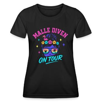 Mallorca Party Spruch Lustig Malle Diven On Tour - Frauen Funktions-T-Shirt - Schwarz - Vorne - AI Model Female 172 light (172cm)
