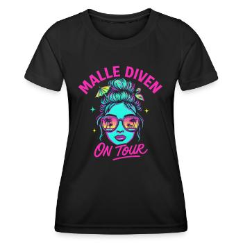 Mallorca Party Spruch Lustig Malle Diven On Tour - Frauen Funktions-T-Shirt - Schwarz - Vorne - AI Model Female 172 light (172cm)