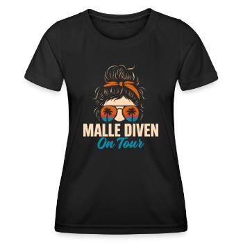 Mallorca Party Spruch Lustig Malle Diven On Tour - Frauen Funktions-T-Shirt - Schwarz - Vorne - AI Model Female 172 light (172cm)