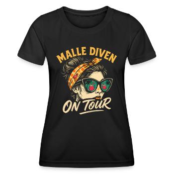 Mallorca Party Spruch Lustig Malle Diven On Tour - Frauen Funktions-T-Shirt - Schwarz - Vorne - AI Model Female 172 light (172cm)