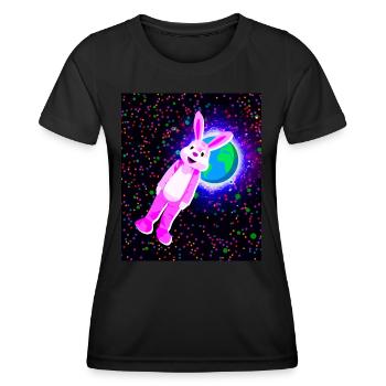 Easter bunny with pink fur in space - Women's Functional T-Shirt - black - Front - AI Model Female 172 light (172cm)