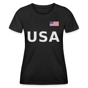 TEAM USA amerikanische Flagge Fahne über Schrift - Frauen Funktions-T-Shirt - Schwarz - Vorne - AI Model Female 172 light (172cm)