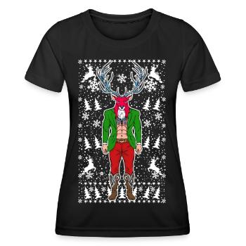05 Hirsch Rudolf Mann Schneeflocken - Frauen Funktions-T-Shirt - Schwarz - Vorne - AI Model Female 172 light (172cm)