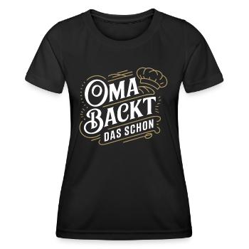 Oma backt das schon - unsere backende Oma - Frauen Funktions-T-Shirt - Schwarz - Vorne - AI Model Female 172 light (172cm)