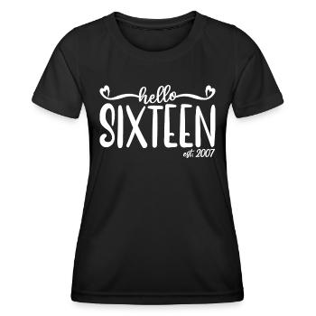 16e anniversaire Femmes Hello Sixteen Est. 2007 - T-shirt sport Femme - noir - Devant - AI Model Female 172 light (172cm)