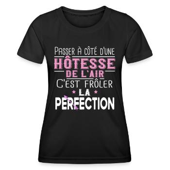 Hôtesse de l'air. Cadeau avion, Boing, vacances - T-shirt sport Femme - noir - Devant - AI Model Female 172 light (172cm)