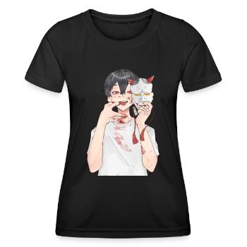 Japan Oni Maske Anime Otaku - Frauen Funktions-T-Shirt - Schwarz - Vorne - AI Model Female 172 light (172cm)