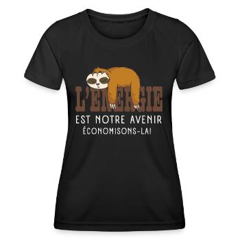 Economie D'énergie Paresseux Humour - T-shirt sport Femme - noir - Devant - AI Model Female 172 light (172cm)