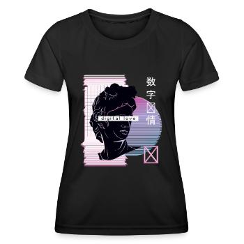 Vaporwave digitale Liebe mit japanischen Zeichen - Frauen Funktions-T-Shirt - Schwarz - Vorne - AI Model Female 172 light (172cm)