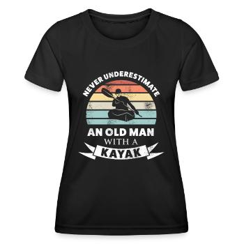 Vieil homme avec un kayak | Kayak cadeau hommes - T-shirt sport Femme - noir - Devant - AI Model Female 172 light (172cm)