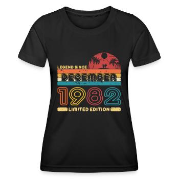 Anniversaire 1982 December Retro Legend Since Palme - T-shirt sport Femme - noir - Devant - AI Model Female 172 light (172cm)