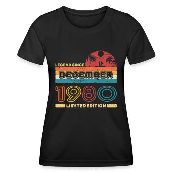 Anniversaire 1980 December Retro Legend Since Palme - T-shirt sport Femme - noir - Devant - AI Model Female 172 light (172cm)