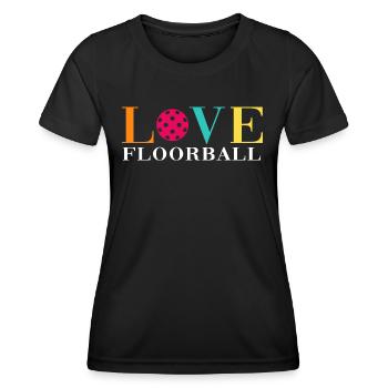 Floorball Unihockey FLOORBALL-LOVE Floorballer - Frauen Funktions-T-Shirt - Schwarz - Vorne - AI Model Female 172 light (172cm)
