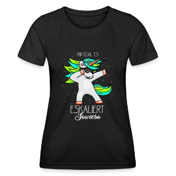 Mir egal es eskaliert sowieso Einhorn - Frauen Funktions-T-Shirt - Schwarz - Vorne - AI Model Female 172 light (172cm)