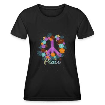 Peace Hippies Woodstock Retro - Frauen Funktions-T-Shirt - Schwarz - Vorne - AI Model Female 172 light (172cm)