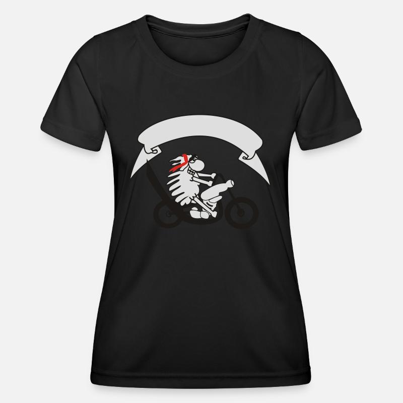 Biker sheep with banner - Women's Functional T-Shirt - black