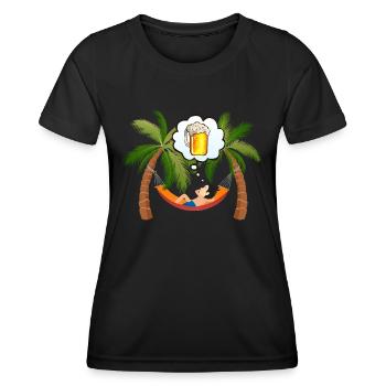 hammock palm holiday beer mug foam alcohol hu - Women's Functional T-Shirt - black - Front - AI Model Female 172 light (172cm)