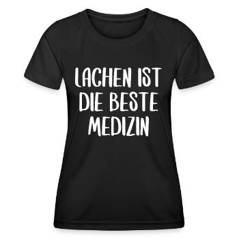 Lachen ist die beste Medizin Spruch Schrift - Frauen Funktions-T-Shirt - Schwarz - Vorne - AI Model Female 172 light (172cm)
