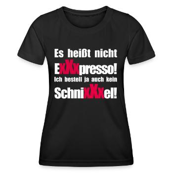 Es heißt nicht ExXxpresso! - Frauen Funktions-T-Shirt - Schwarz - Vorne - AI Model Female 172 light (172cm)